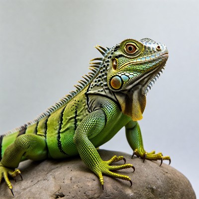 Green iguana on rock