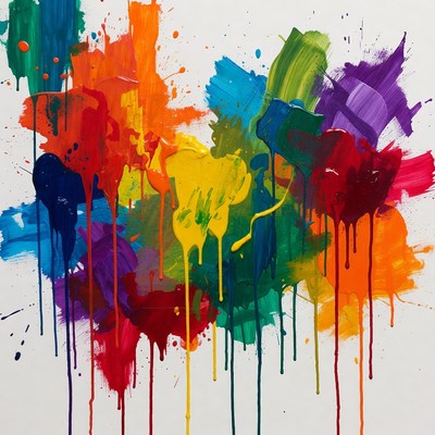 Colorful Paint Splatter on White
