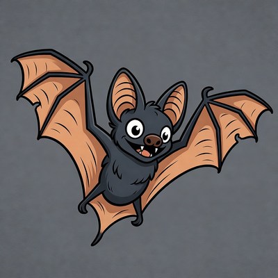 Cartoon bat flying with wings spread