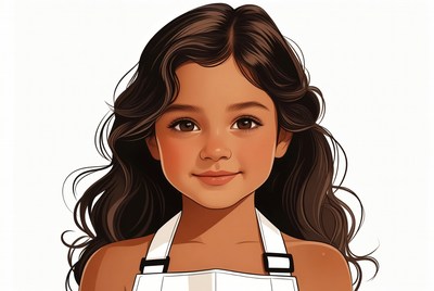 Girl wearing white apron