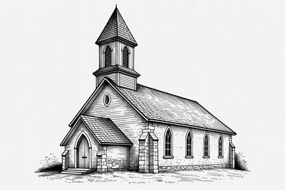 Line Drawing of Church with Steeple