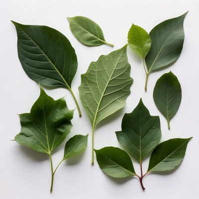 Assortment of Green Leaves on White