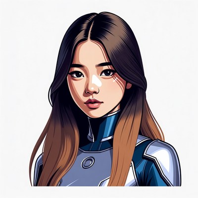 Asian woman in blue futuristic armor