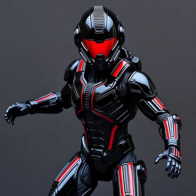 Black sci-fi helmeted figure posing