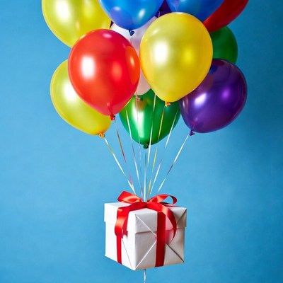 Colorful Balloons Lifting Gift Box