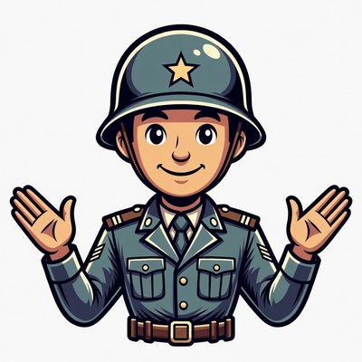 Cartoon Soldier Spreading Arms