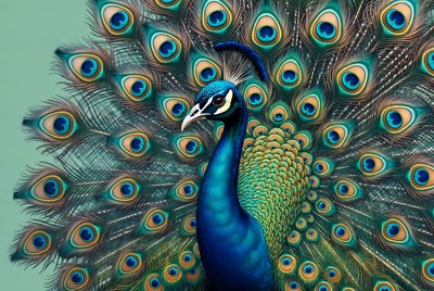 Peacock displaying vibrant tail feathers
