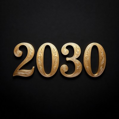 Golden 2030 on Black Background