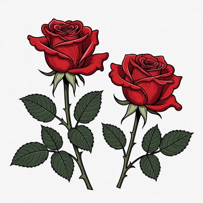 Two Red Roses Illustration