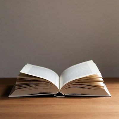 Open book on wooden table