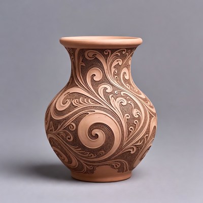 Carved Terracotta Vase with Swirls