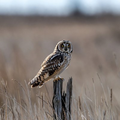 Short-eared Owl on Stump