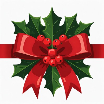 Holly Leaves with Red Bow