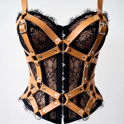 Brown Leather Lace Harness Corset