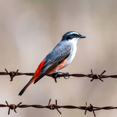 Gray-capped Flycatcher on Barbed Wire