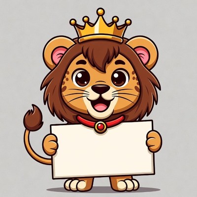 Cartoon Lion Holding Blank Sign