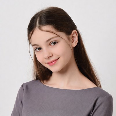 Young girl smiling in purple top