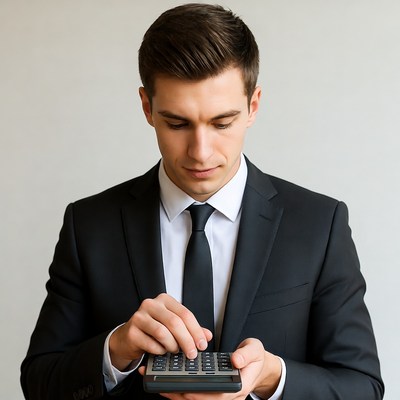 Man calculating with calculator in suit