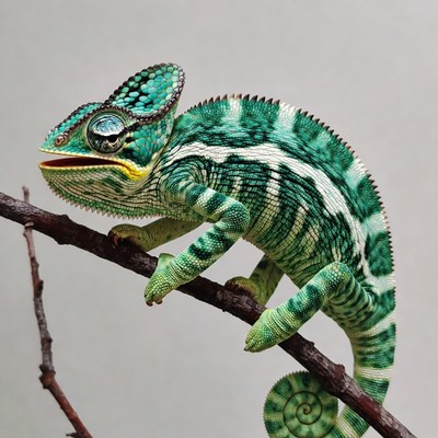 Green chameleon on branch