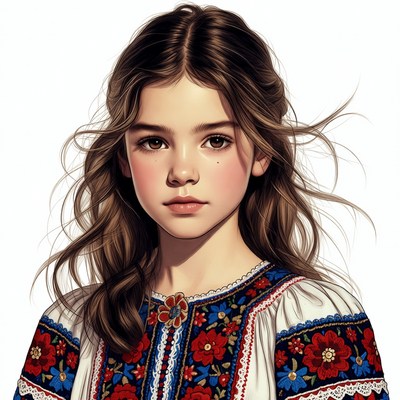 Girl in embroidered traditional dress