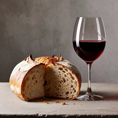 Sliced Bread and Red Wine Glass