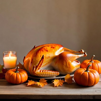 Roasted Turkey with Pumpkins and Candles