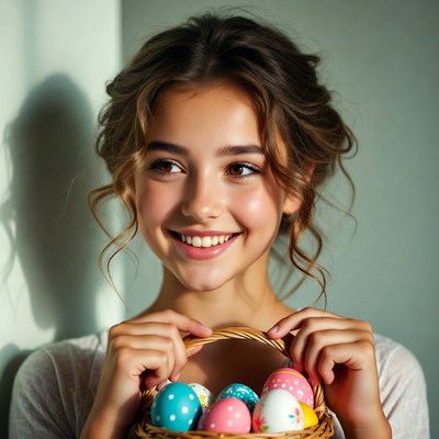 Girl holding Easter eggs basket