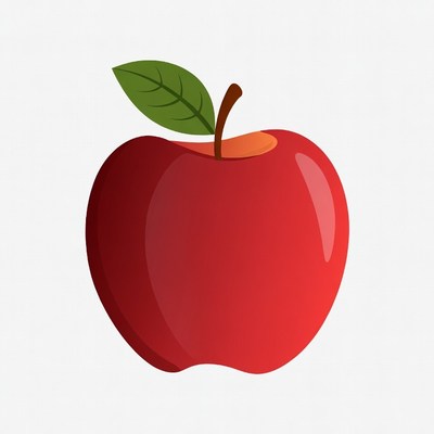 Red apple with green leaf