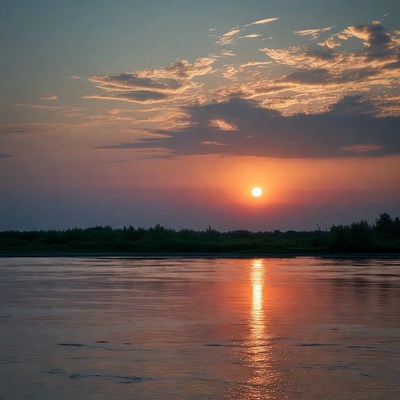 Sunset over River with Reflection