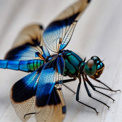 Blue Dragonfly with Spread Wings