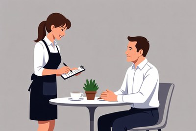Waitress Taking Man's Order at Table