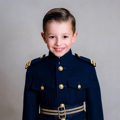 Boy in navy military uniform