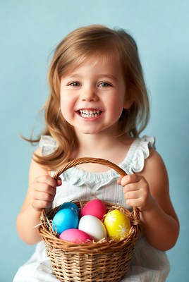 Girl holding Easter basket eggs