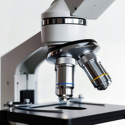 Modern microscope on white background