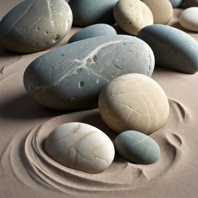 Assorted Pebbles on Sandy Surface