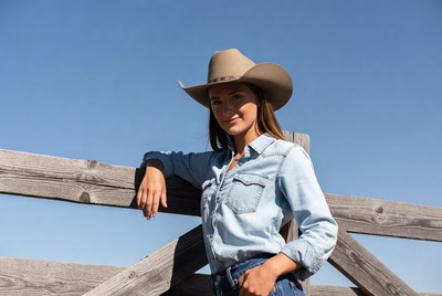 Cowgirl leaning on wooden fence