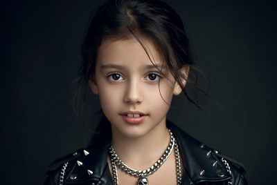 Girl in studded leather jacket