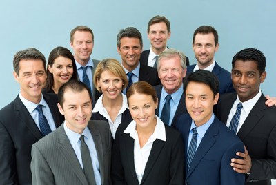 Diverse business team smiling together
