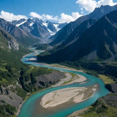 Turquoise River in Snowy Mountains