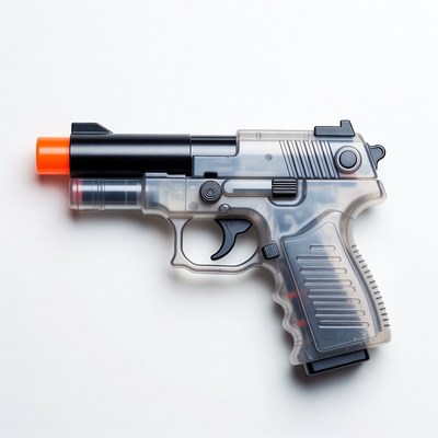 Transparent Airsoft Pistol with Orange Tip