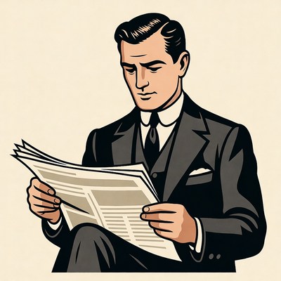 Man reading newspaper illustration