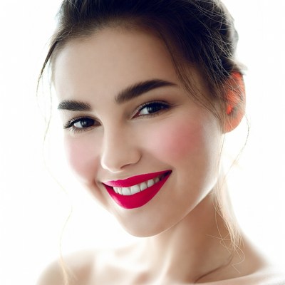 Smiling woman with red lipstick