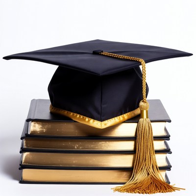 Graduation Cap on Stacked Books