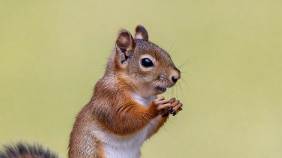 Red squirrel standing on hind legs