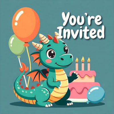 Cute Dragon You're Invited Birthday