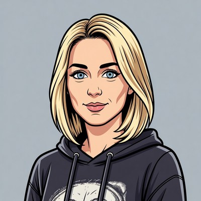 Blonde woman in skull hoodie illustration