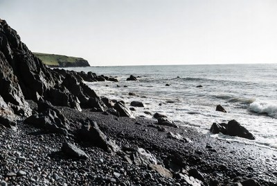 Rocky Black Beach Ocean Waves
