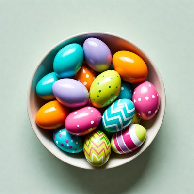 Colorful Easter Eggs in White Bowl