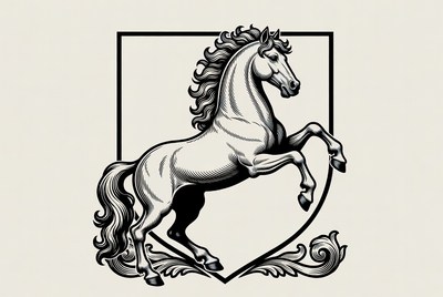 Engraved Horse Rearing in Shield