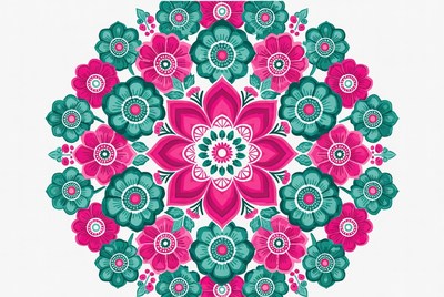 Pink and Green Mandala Flowers